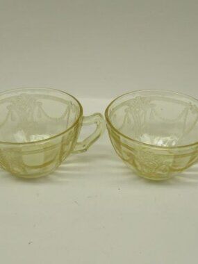 2 - Hocking Topaz Yellow CAMEO BALLERINA Tea or Coffee Cups-Only
